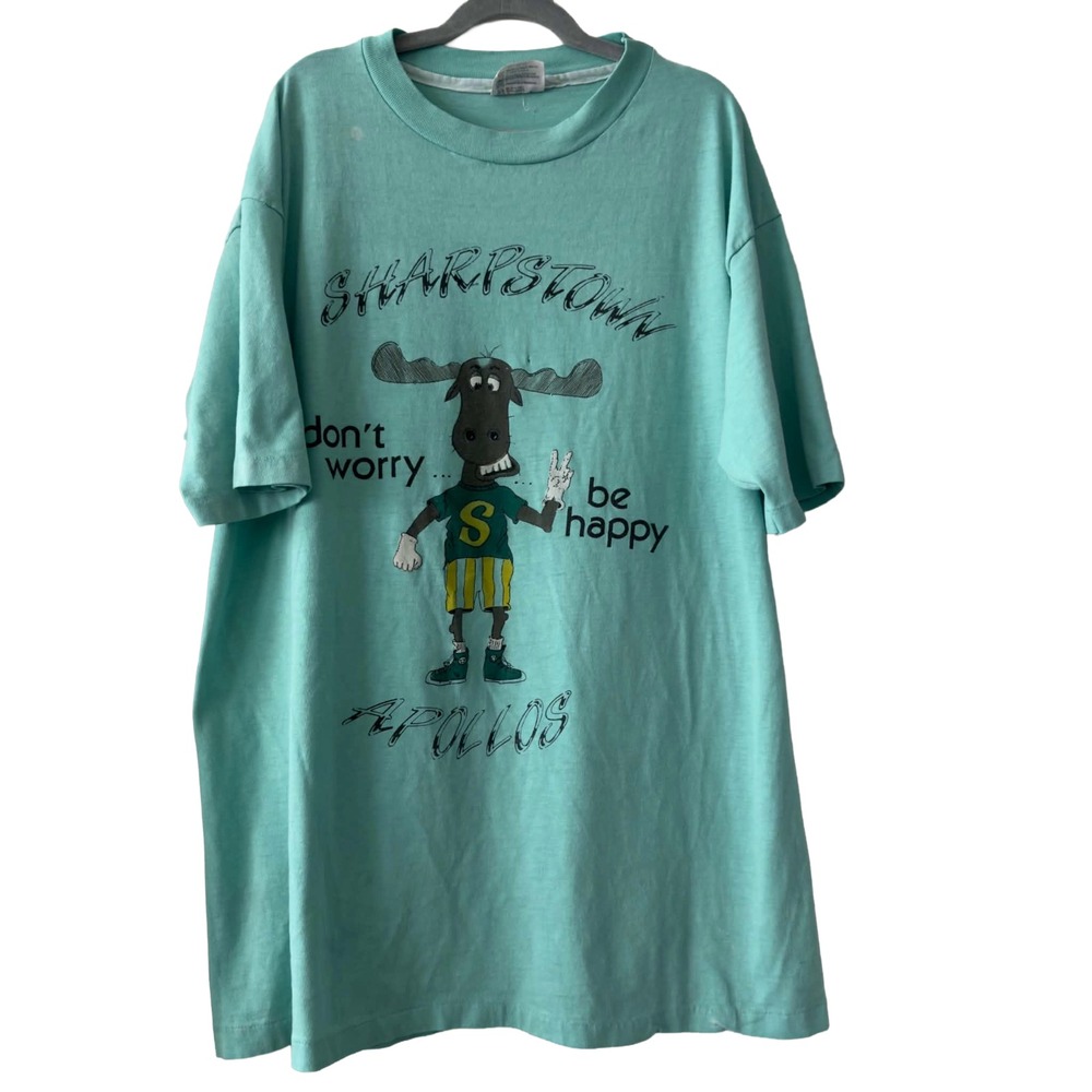 Vintage 90s SharpsTown Moose T Shirt Size XL Hanes USA Distressed Flawed Men Top